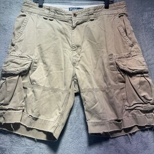 Vintage Polo Ralph Lauren Mens Cargo Shorts Khaki Tan Grunge Sz 36 VTG 6 Pockets